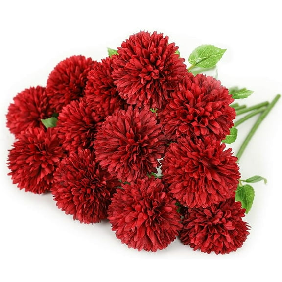 12pcs Artificial Chrysanthemum Ball Flowers Fake Red Flowers Silk Hydrangea Bridal Wedding Bouquet for Home Garden Party Office Kitchen House Decoration