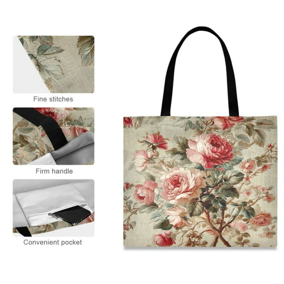 Canvas Tote Bag for Women Girls Design Print Classic Rose Garden Fabric Tote