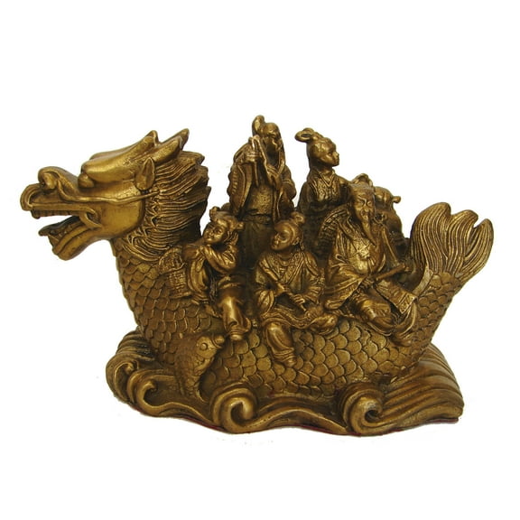 Metal Copper Eight-Immortal on Dragon Boat Statue