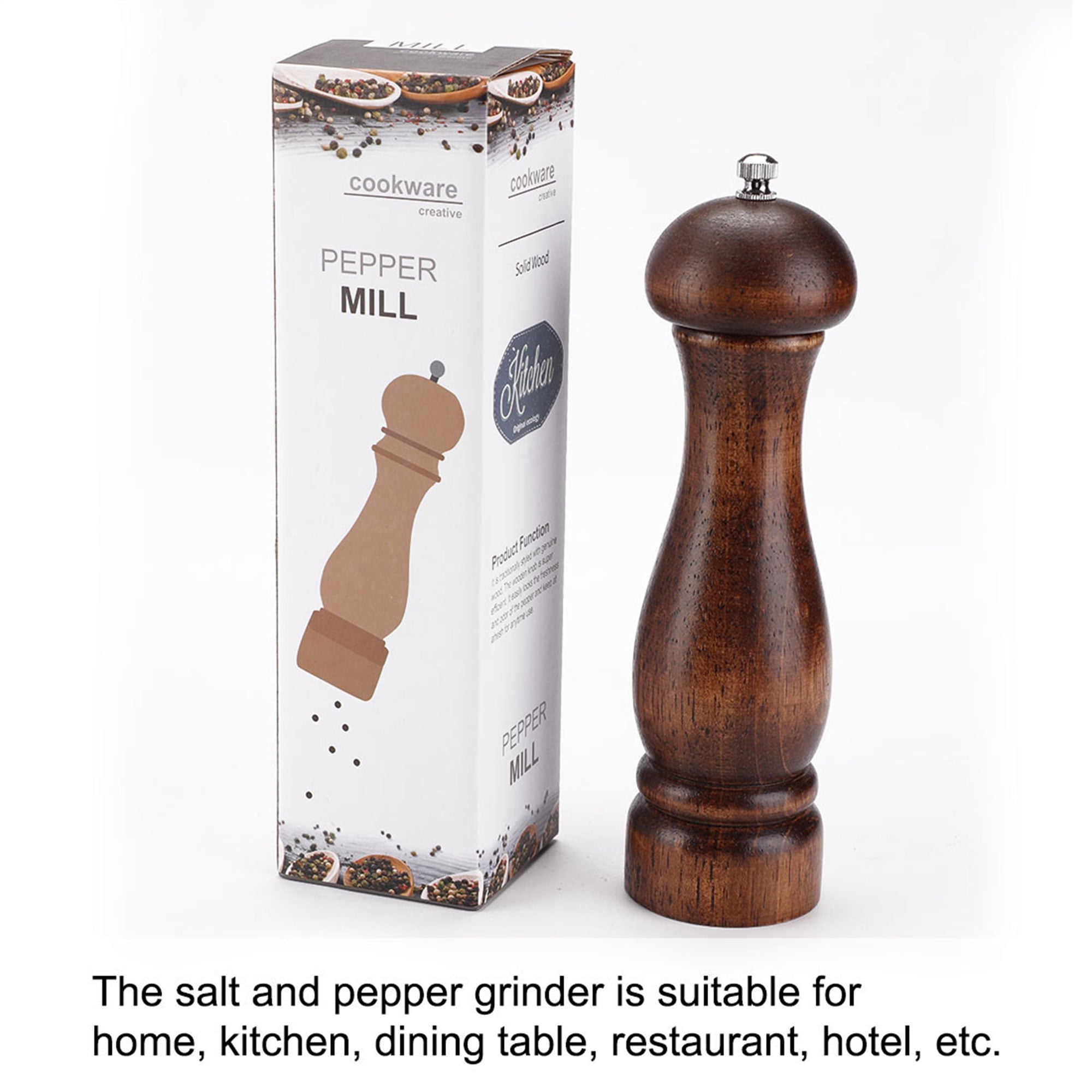 2pcs 8.3 Inch Wooden Pepper Grinder Adjustable Coarseness Salt Mills Shakers for Kitchen