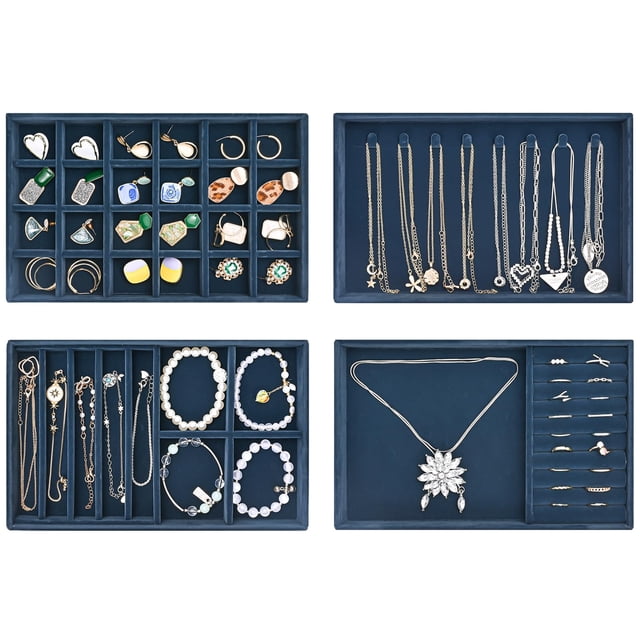 Bandejas organizadoras de joyas ProCase, apilables, 4 capas, color azul oscuro