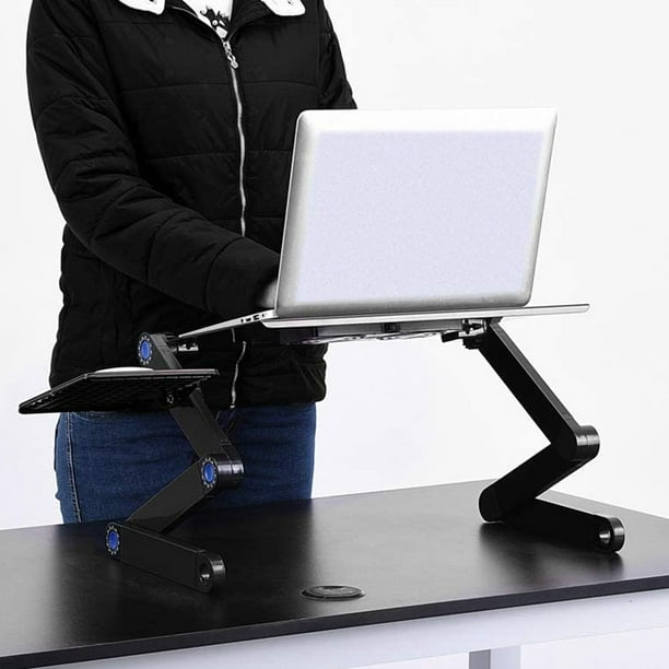 Support pour ordinateur portable réglable à inclinaisons à 8 niveaux avec  fente de rangement et tapis de souris, noir 