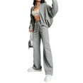 thumbnail image 2 of Women's 2 Piece Outfits Oversized Sweatsuit Zip Up Long Sleeve Sweatshirt with Wide Leg Sweatpants Light Gray S, 2 of 8