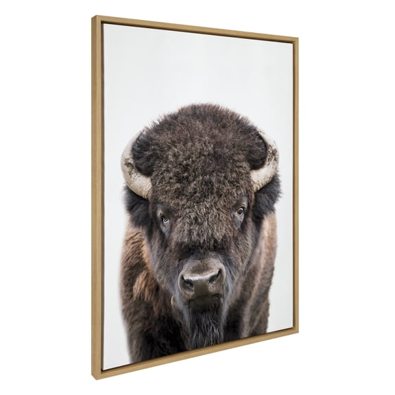 Kate and Laurel Sylvie Bison Portrait Framed Canvas Wall Art by Amy Peterson Art Studio, 28x38 Natural, Modern Animal Portrait Art for Wall