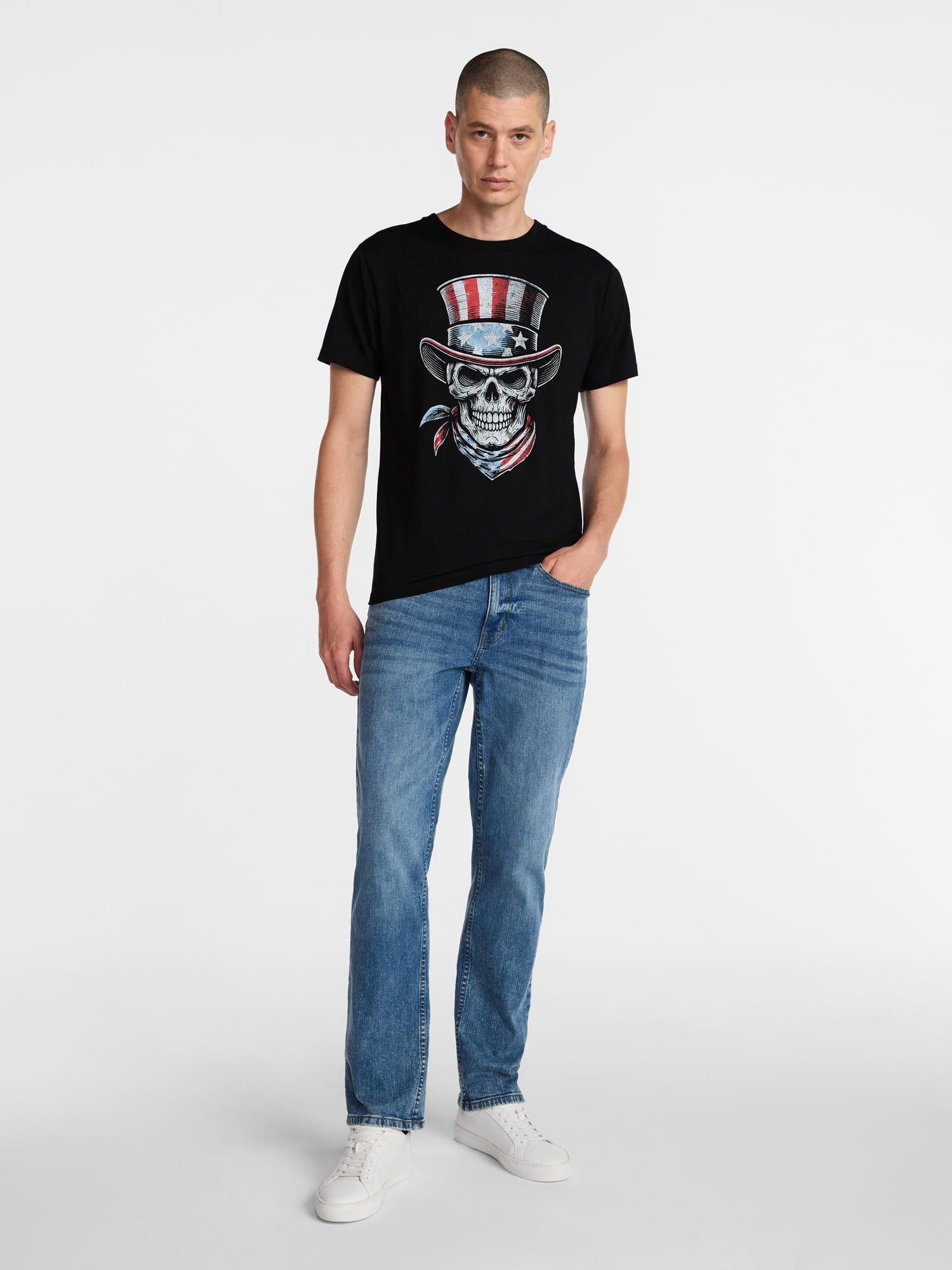 Americana Men's and Big Men's Skull Top Graphic Tee Shirt from Way to Celebrate, Sizes XS-3XLT