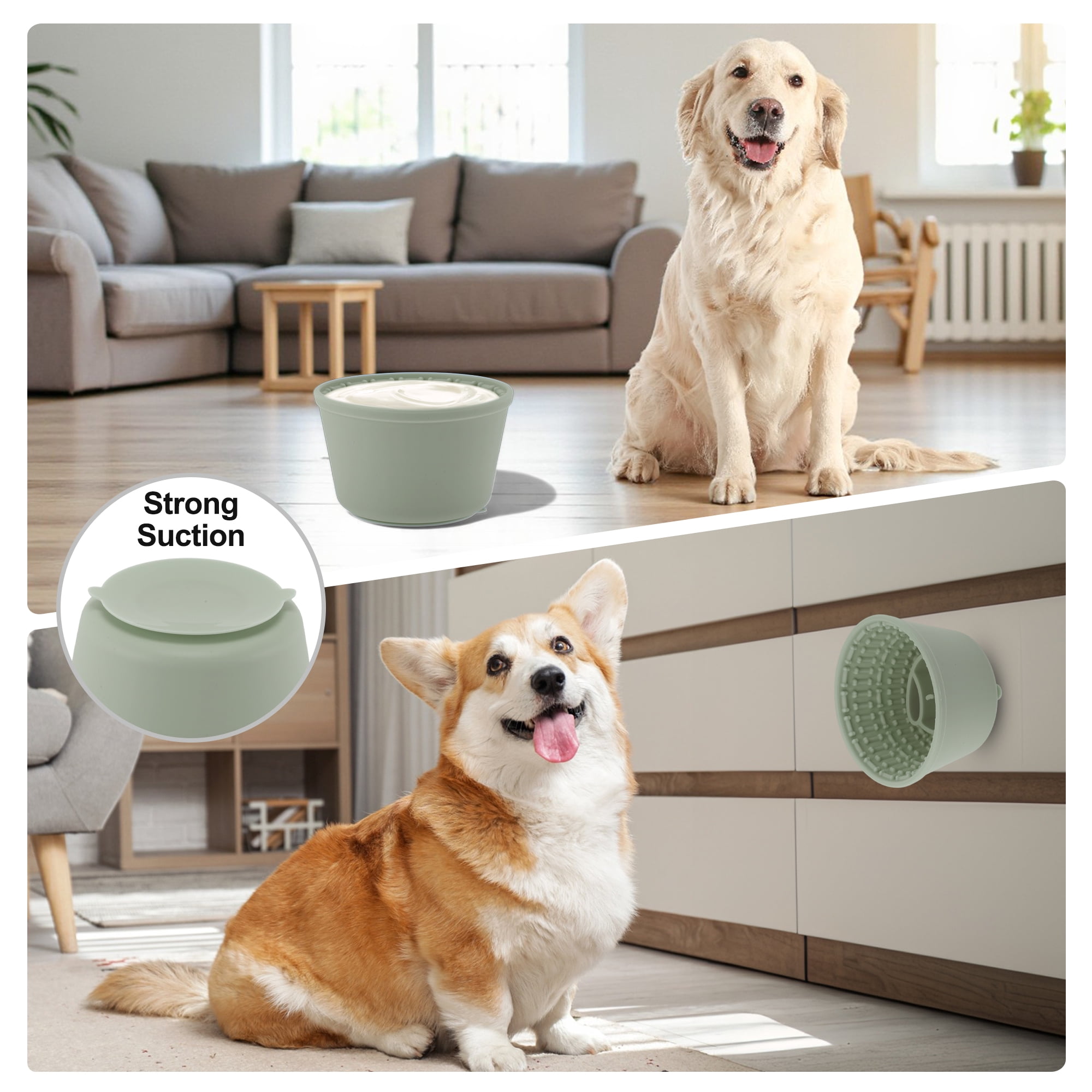 Unique Bargains Slow Feeder Dog Bowls Silicone Dog Lick Bowl with Brush & Scraper Non-Slip Base Slow Feeder for Anxiety Alleviating & Oral Health Deep Green