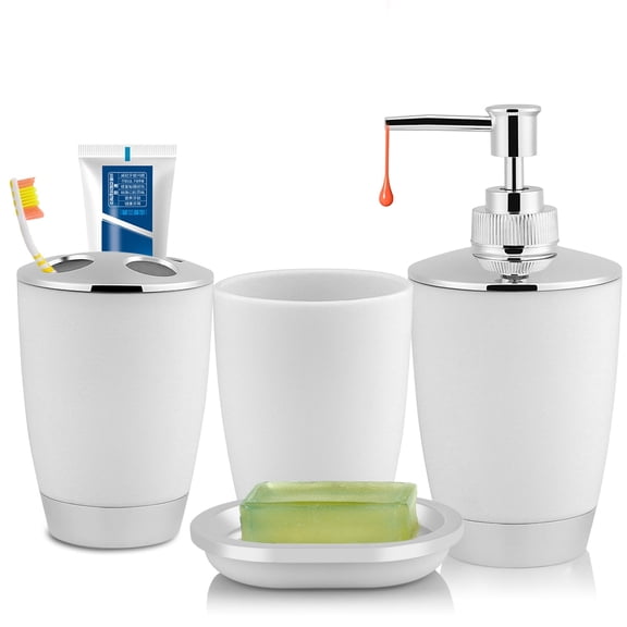 OTVIAP 4Pcs/Set Bathroom Suit Accessories Includes Cup Toothbrush Holder Soap Dish Dispenser, Washing Cup, Bathroom Suit Set