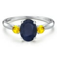 thumbnail image 3 of Gem Stone King 10K White Gold Blue Sapphire and Yellow Sapphire 3-Stone Ring for Women | 2.07 Cttw | Oval 8X6MM | Gemstone September Birthstone | Size 9, 3 of 6