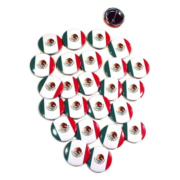 Mexico Flag Pinback Buttons - 1.5 Inch Round - 25 Pack