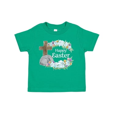 Inktastic Happy Easter with Cross and Flowers Boys or Girls Toddler T-Shirt