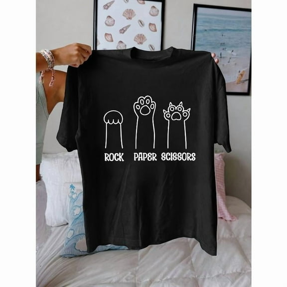 Cat Paw T-Shirt Graphic Tee Funny Top Cotton Short Sleeve Round Neck Casual Shirt Comfort Black S-5XL