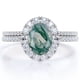thumbnail image 1 of JeenMata Anillo de Bodas con Diseño Pavé Ágata Verde Musgo Opaca Natural de 2 Quilates en Forma de Huevo: Conjunto con Halo en Racimo: Baño de Oro Blanco de 18 K sobre Plata, 1 of 6