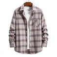 thumbnail image 4 of Men's Regular Fit Plaid Flannel Shirts Button Down Shirts Long Sleeve Cuffed Shirts  Lightweight Fall Jackets Pink L, 4 of 5