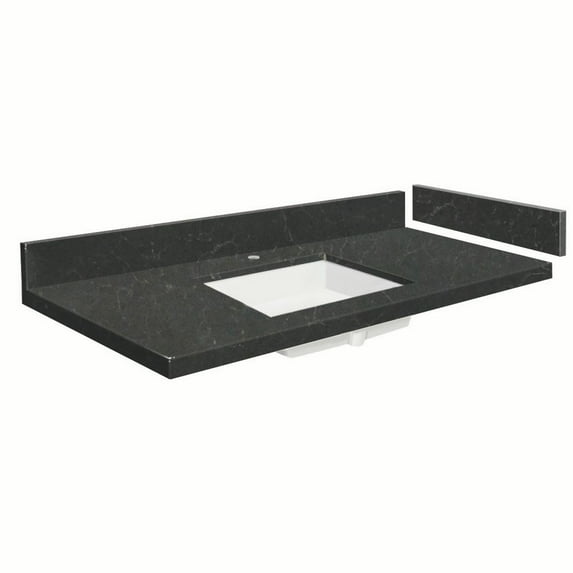 Transolid VT28x22-1KU-6B-A-W-1 28 in. D Quartz Vanity Top with Single Hole and Rectangular Undermount Sink, Black Carrara