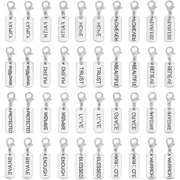 40Pcs 20 Styles Inspiration Word Charms Silver Clip on Inspiration Charms Motivational Word Pendant with Lobster Clasp for Jewelry Making