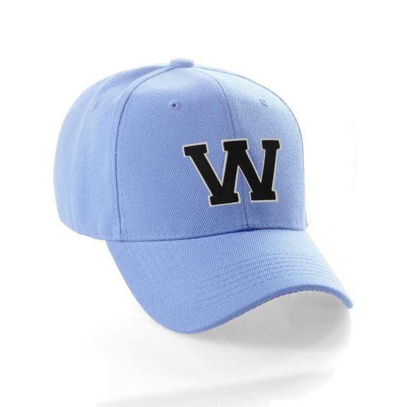 Classic Baseball Hat Custom A to Z Initial Team Letter, Sky Cap White Black Letter W