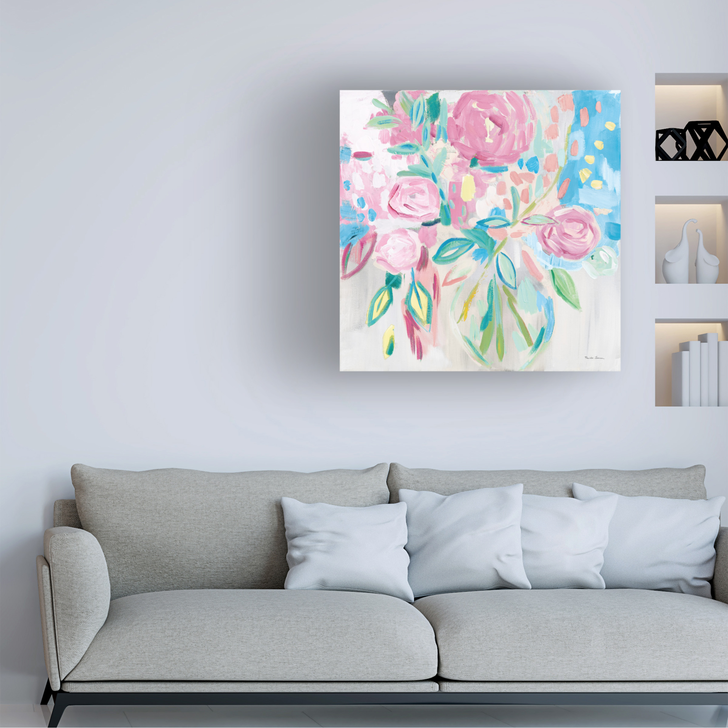 Trademark Fine Art Farida Zaman Summer Pink Floral Pastel Canvas Wall Art - 14x14