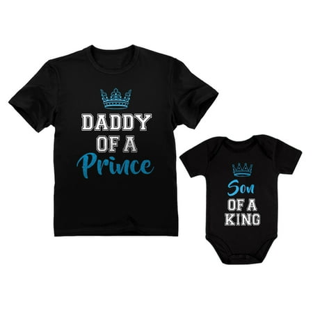 

Daddy Of a Prince & Son Of a King Father & Baby Boy Matching Set Shirt Bodysuit Daddy Black XXX-Large / Son Black 24M (18-24M)