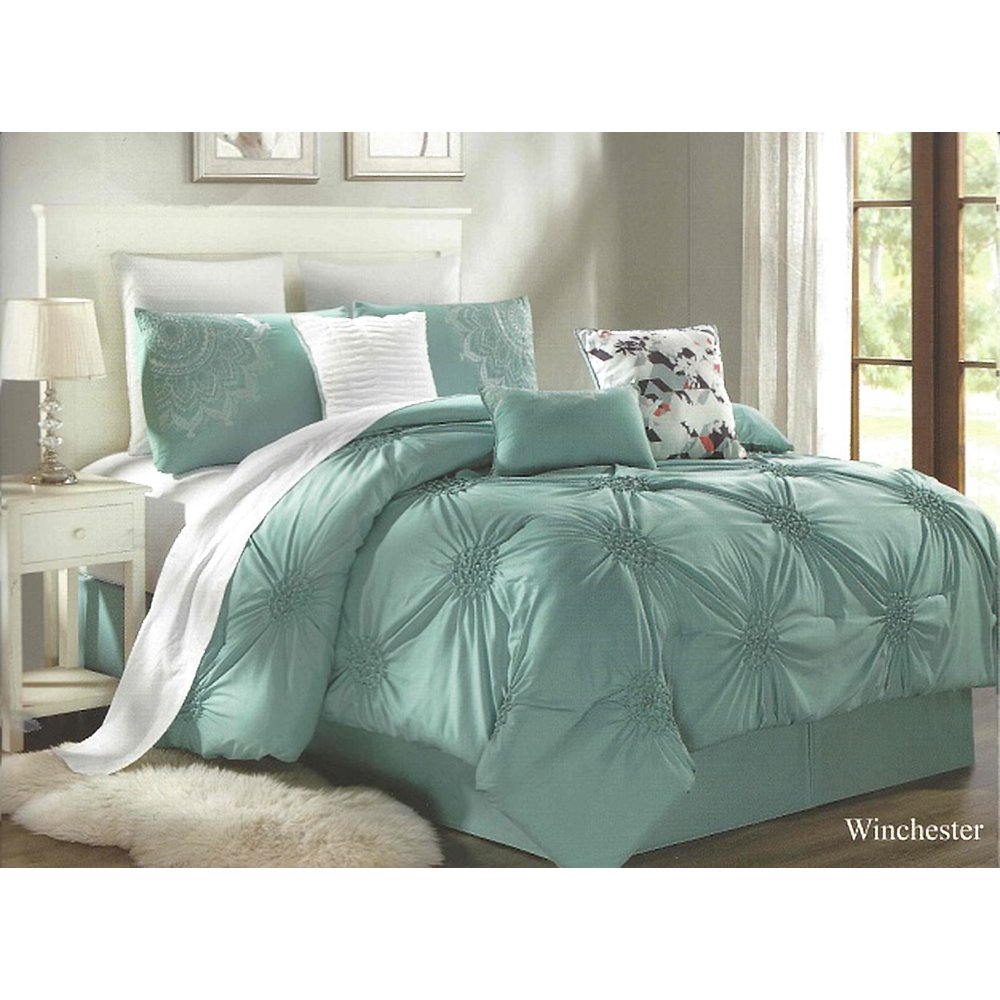 Unique Home Winchester Pinch Pleat Comforter 7 Piece Bed Set Ruffled