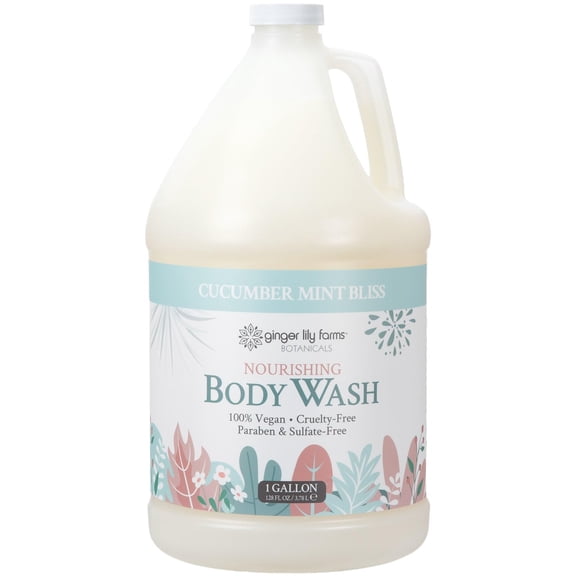 Ginger Lily Farms Botanicals Nourishing Body Wash, 100% Vegan & Cruelty-Free, Cucumber Mint Bliss Scent, 1 Gallon (128 fl oz) Refill