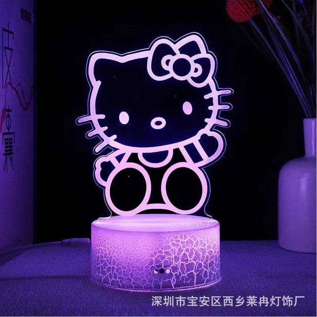 Lámpara de mesa LED con luz nocturna 3D de animación de Hello Kitty, lámpara de noche para dormitorio infantil, lámpara de ambiente colorido táctil