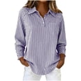 thumbnail image 2 of Bovxnpu Office Shirt Long Sleeve Shirt Striped 3/4 Sleeve Collared Button Office Shirt For Work Wear Summer Tops (Women's or Women's Plus), 2 of 9
