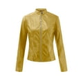 thumbnail image 3 of Shldybc Women's Faux Leather Jacket Moto Biker Short Coat Jacket Fall and Spring Fashion Motorcycle Bike Coat Lightweight Vegan Pleather Fashion Spring Fall Coat Jackets-Yellow - Winter Clearance, 3 of 6