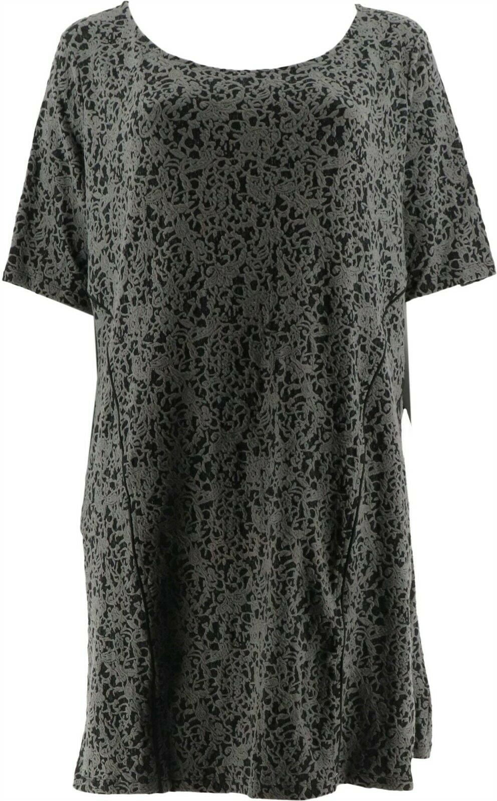 Isaac Mizrahi Scroll Knit Jacquard Fit Flare Dress Black L NEW A293930