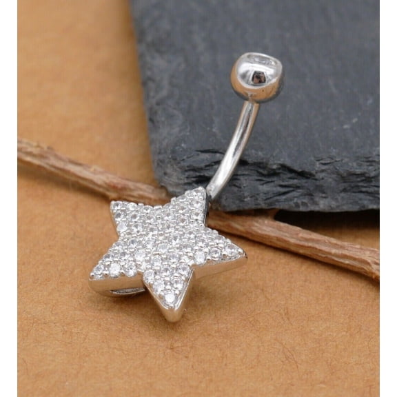 2CT Round Cut Simulated Diamond Women's Star Shape Navel Belly Button 14K White Gold Plated