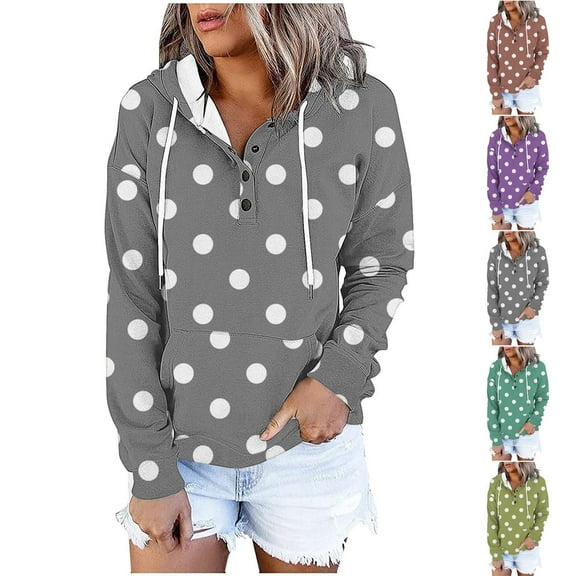 Pxxlle Womens Hoodie Sweatshirts Fashion Polka Dot Graphic Hoodies Fall Long Sleeve Hooded Pullovers Casual Drawstring Sweatshirt with Pockets Mint Green S