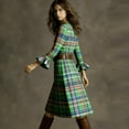 thumbnail image 4 of VEKDONE Women's Plaid Midi Dress Bell Sleeve Crewneck Knee Length Dress Casual Loose Fit Vintage Cowgirl Style Dress Fashion Clothes Green L, 4 of 7