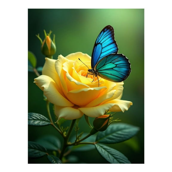 Diamond Art Kit for Adults, Yellow Rose Blue Butterfly Diamond Painting for Adults Beginners, DIY Diamond Art Painting Kits, 5D Diamond Painting Crafts for Home Decor 12x16 Frameless
