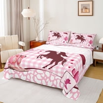 Feelyou Western Cowgirl Twin Sheet Sets, Pink Buffalo Plaid Bedding, 3 Pieces
