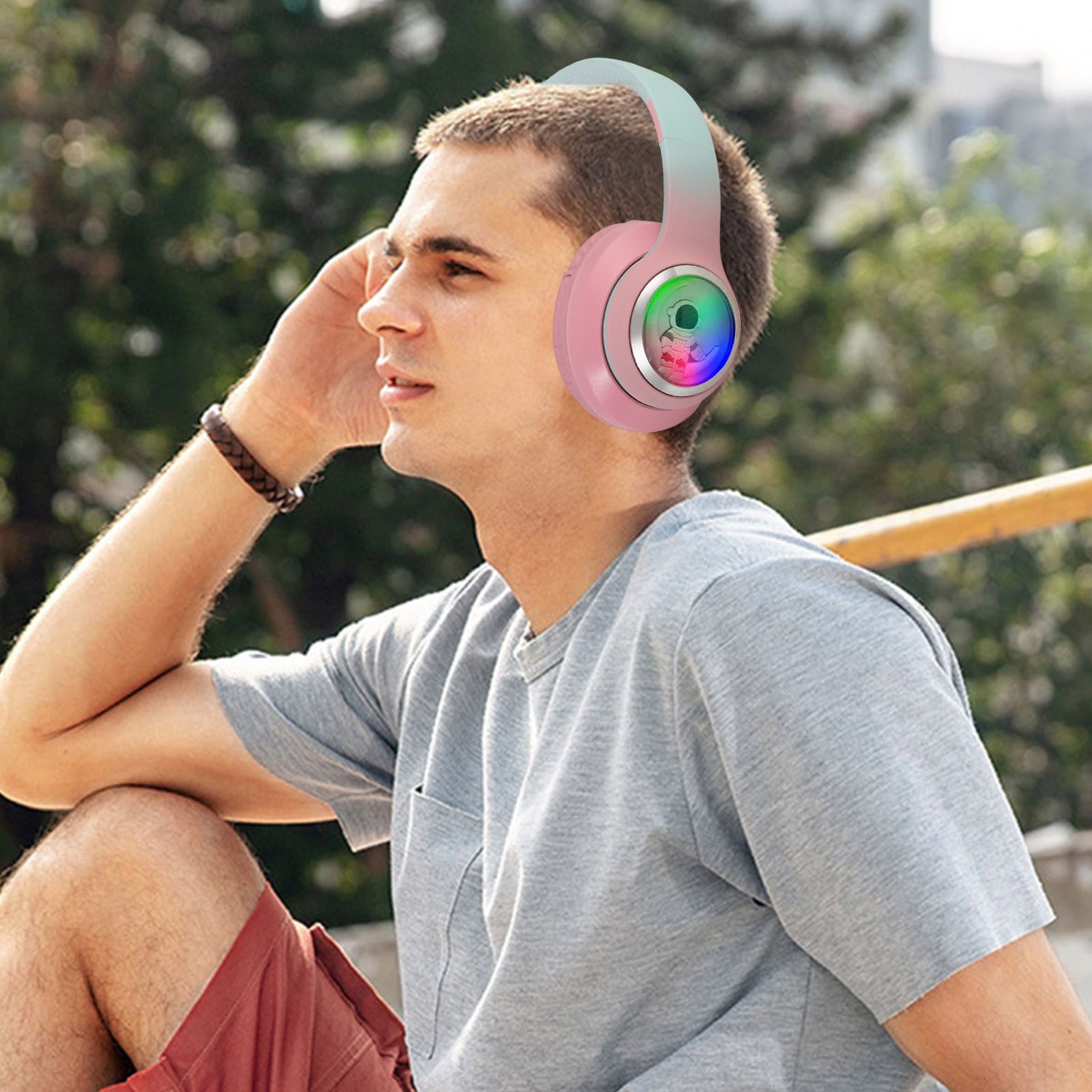 Noise Canceling Wireless Headphones Bluetooth Over The Ear Headset with Microphone and Alexa Built-in - Pink