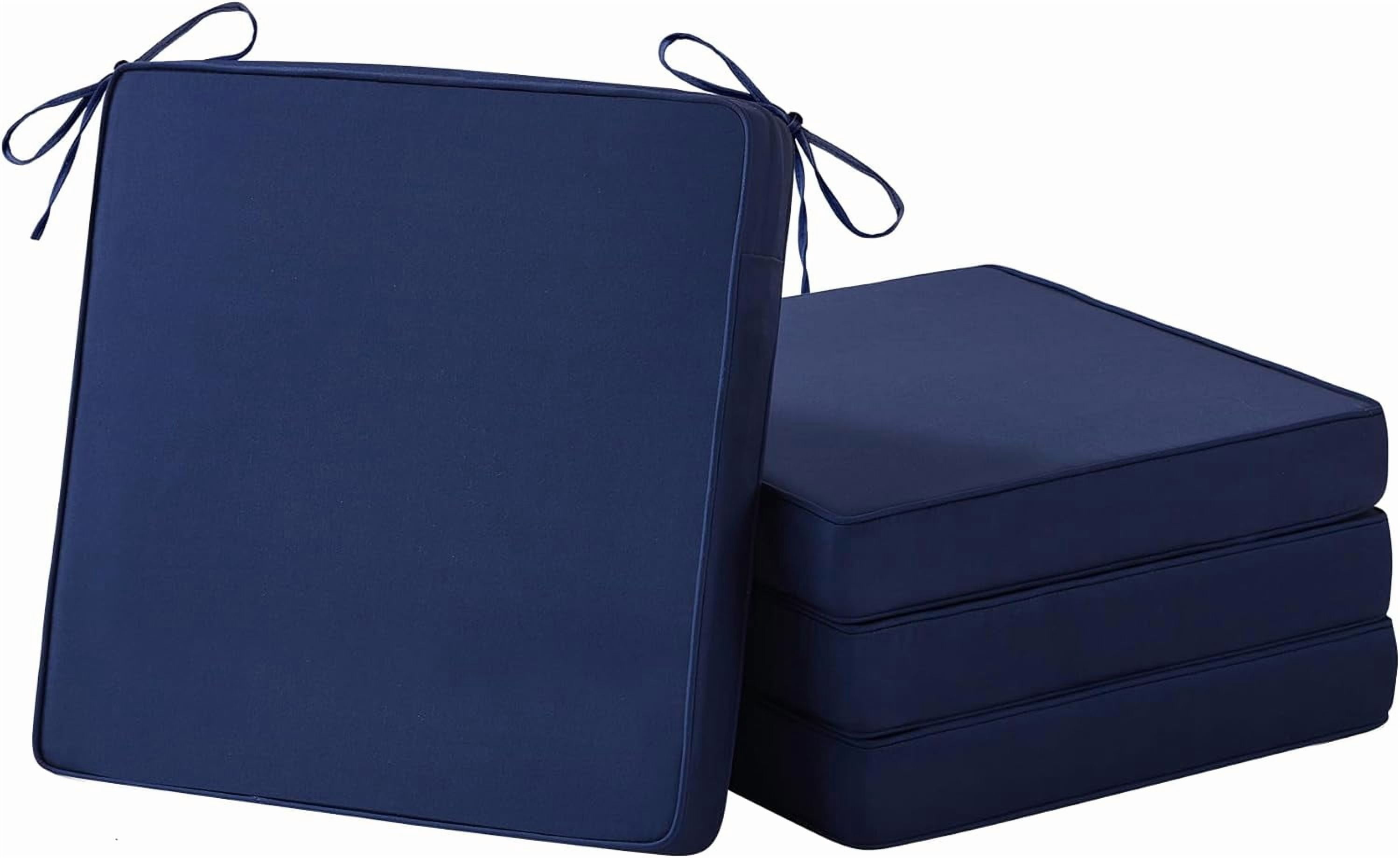 Patio Chair Cushions, 19" x 19" x 3" Outdoor Chair Cushions Set of 4, Waterproof Outdoor Cushions for Patio Furniture, Outdoors Seat Cushions Set of 4 with Handle and Ties, Navy Blue