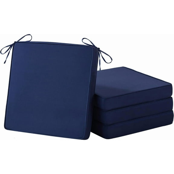 Outdoor Chair Cushions Set of 4, Waterproof Patio Chair Cushions, 19" x 19"x 3" Patio Cushion for Outdoor Furniture, Outdoors Seat Cushion for Patios Furniture with Handle and Ties, Navy Blue