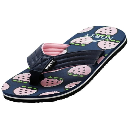 

NORTY Girl s Casual Flip Flop Sandals For Beach Pool or Everyday Runs 1 Size Small 41621-11MUSLittleKid (Navy/Pink Strawberry)
