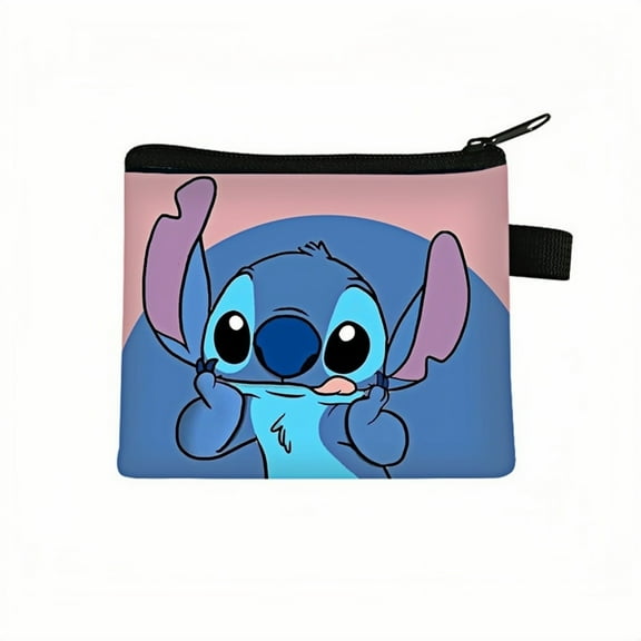 2-Pack Stitch Kawaii Anime Mini Wallet Set -Zippered Coin Purse & Polyester Card Holder