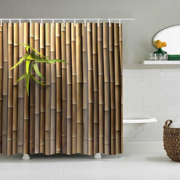 HannLk Bamboo Shower Curtain Waterproof Bath Curtain For Bathroom Decor With 12 Hooks