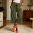 thumbnail image 2 of Ltctricy Wide Leg Capri Pants for Women Loose Fit Drawstring Lounge Pants with Pockets Comfy Casual Yoga Pants(Army Green,X-Large), 2 of 7