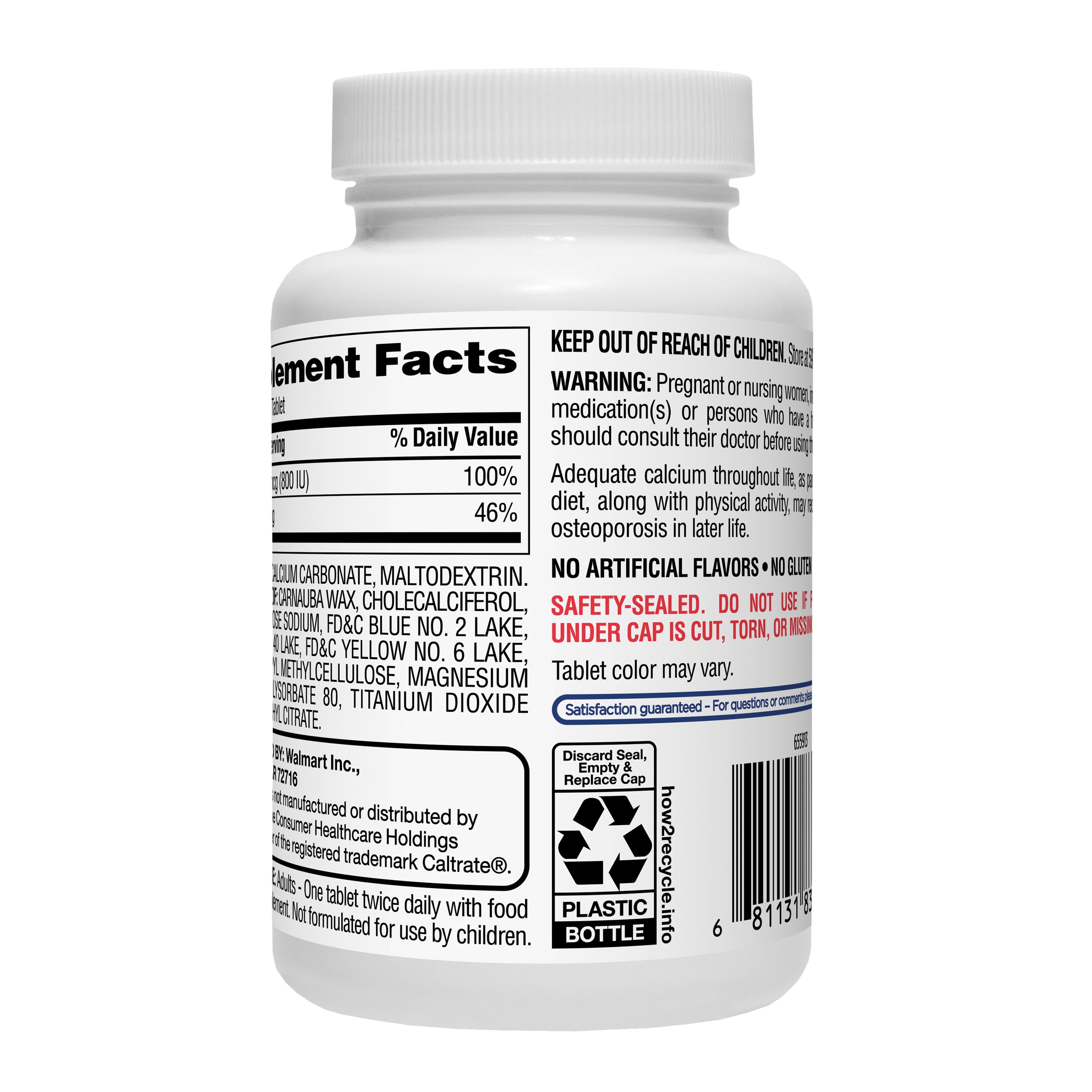 (3 pack) Equate Calcium + D3 Tablets Dietary Supplement, 600 mg, 120 Count, Compare to Caltrate® 600+D3