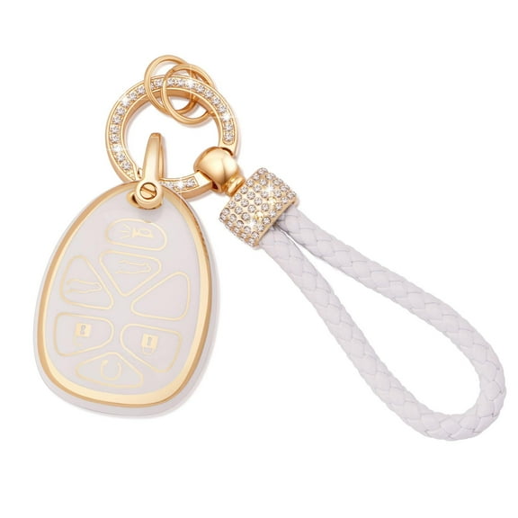 for Chevy Key Fob Cover with Leather Keychain Lanyard, Soft TPU Keys Case Shell Compatible with Chevy Suburban Traverse Tahoe/GMC Yukon/Cadillac Escalade 6 Buttons Key Fob Case