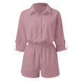 thumbnail image 3 of Hauaitttt Women's Set Casual Tracksuit Button Down Short Sleeve Shirt Drawstring Shorts Pockets 2 Piece Set Women Swim Trunks Strapless Bathing Suits Cute Summer Clothes for Juniors plus Swimsuit, 3 of 4