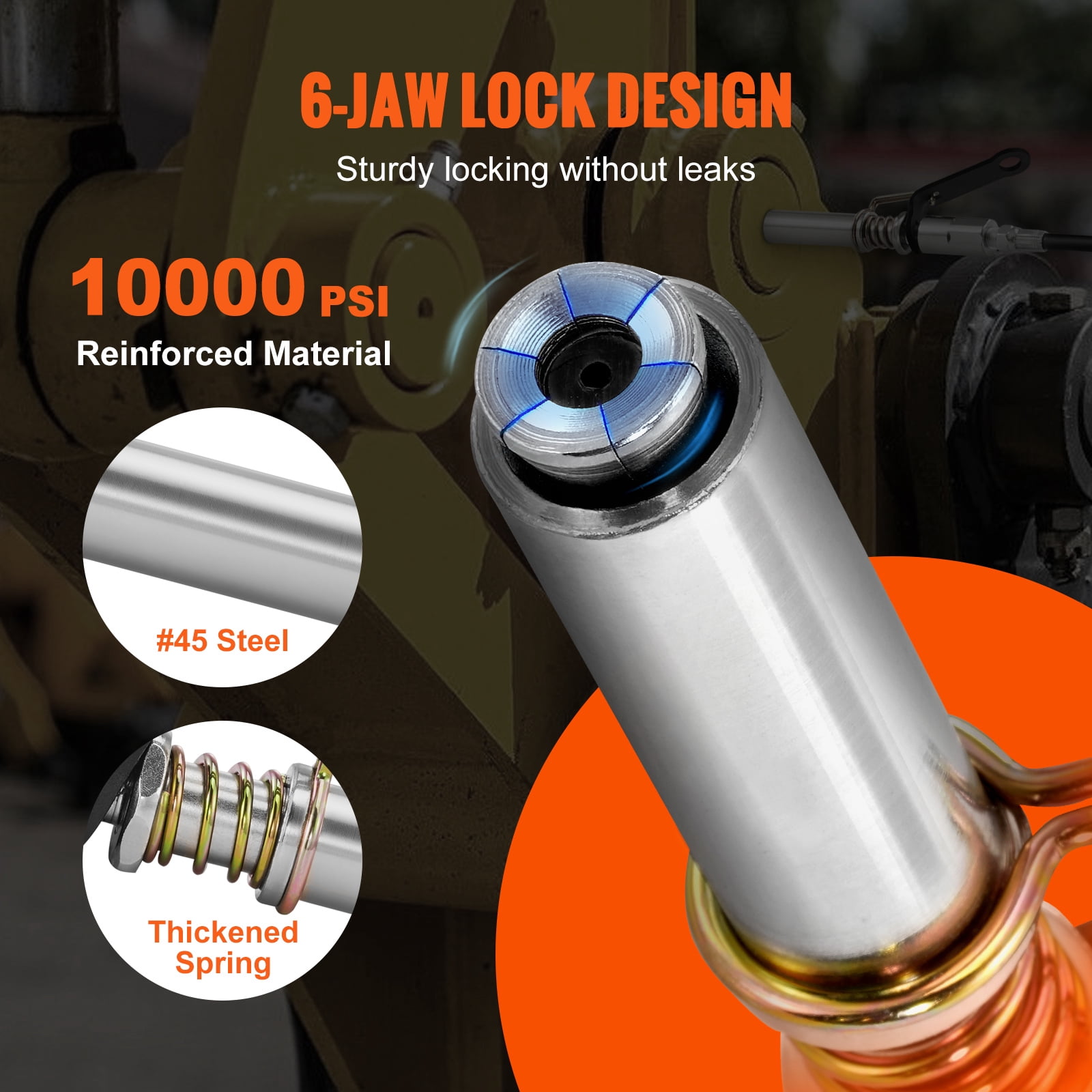 KFFKFF Grease Gun Connector Pair, 10000 PSI Pressure, 6-Jaw Secure, Swift Detach Tip & Hose/Zerk Fitting Cleaner, Fits All Grease Guns 1/8" NPT for Cars