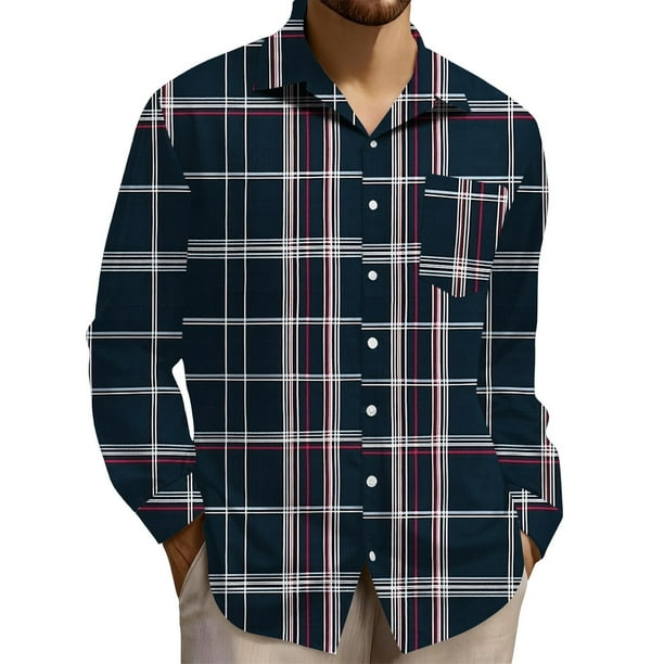 Yaoyar Men's Plaid Button Down Shirt Long Sleeve Casual Lapel Work Shirts Lightweight Shirts with Pocket