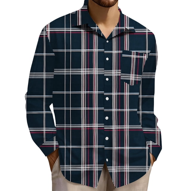 Yaoyar Men's Plaid Button Down Shirt Long Sleeve Casual Lapel Work Shirts Lightweight Shirts with Pocket