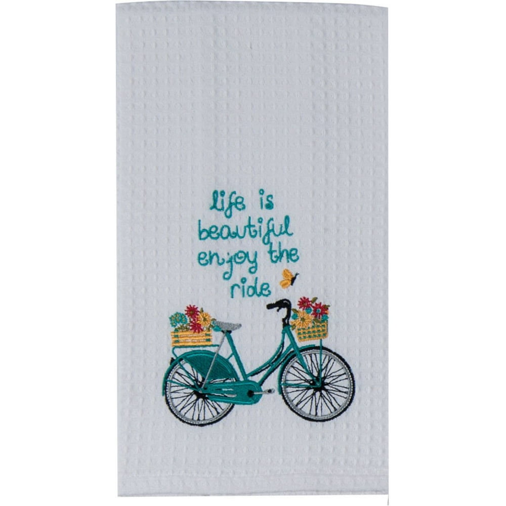 Kay Dee Designs White Kitchen Waffle Weave Towel Colorful Embroidered