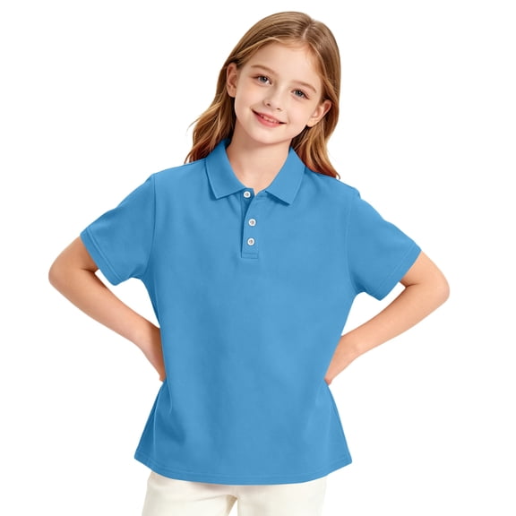 Girls School Uniform Polo Shirt Casual Summer Comfy Soft Short Sleeve Knit Top Back to School Outfit