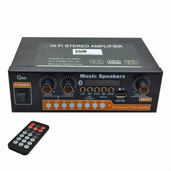 G60 Bluetooth Home Power Amplifier Subwoofer Support,Fm Radio,Usb Playback Ideal for Home Theater &Audio Systems Us Plug,1 * Mini amplifier 1 * Remote control 1 * Adapter,Black