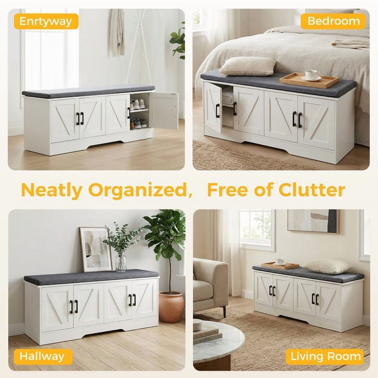 Gianna 39 Inch Shoe Storage Bench，Shoe Organizer Cabinet with
